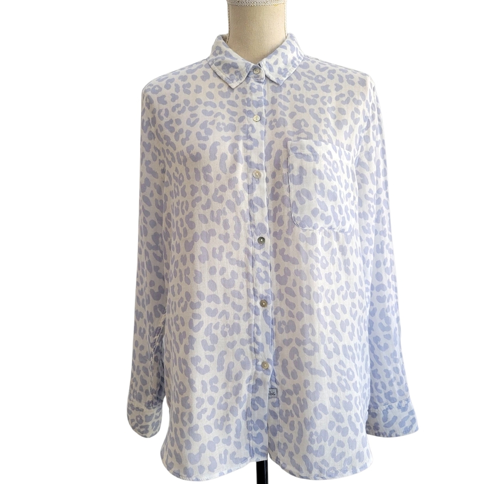 Rails Ellis Blue‎ Jaguar 100% Organic Cotton Button-Down Shirt Blouse